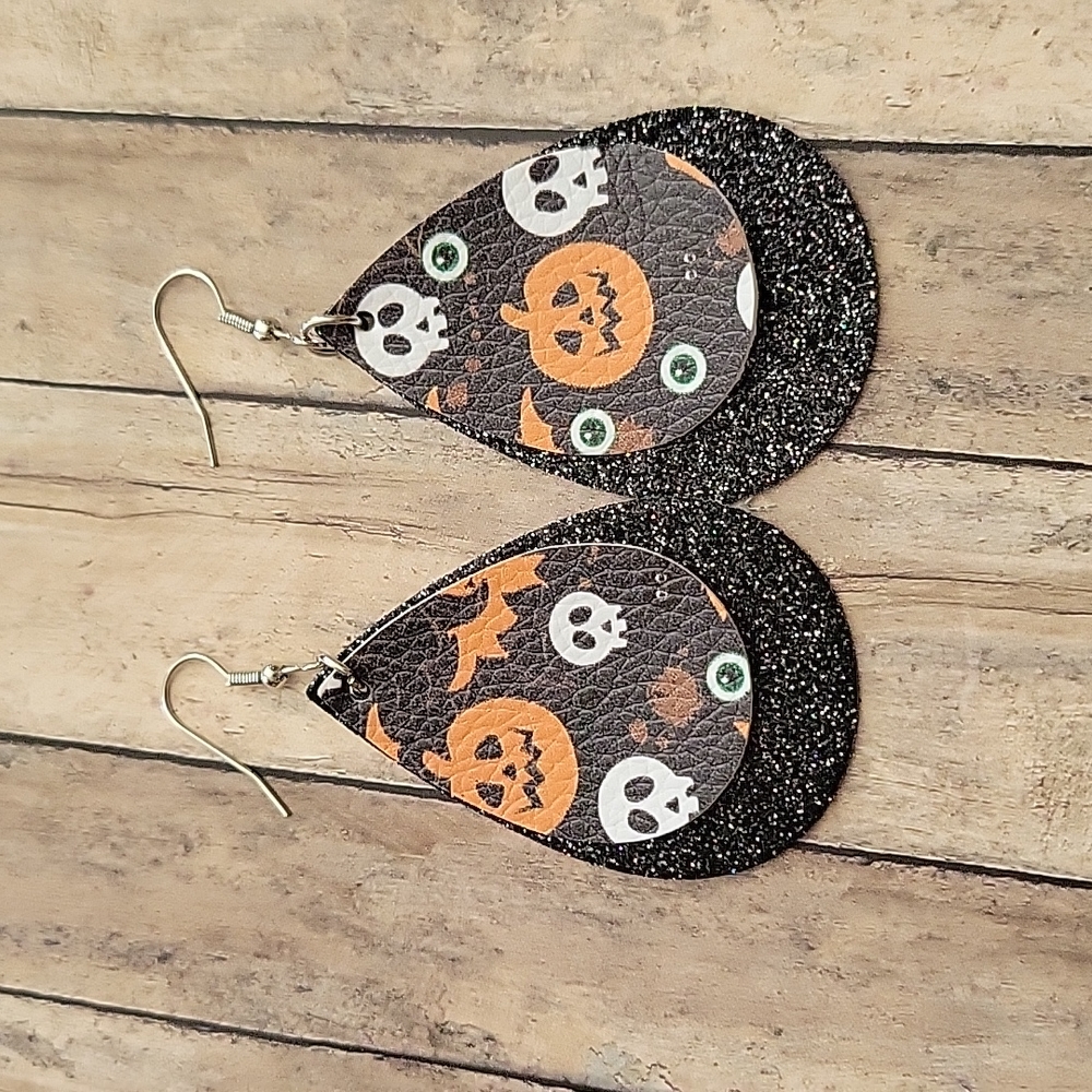 Halloween pumpkin skeleton Faux Leather Earrings